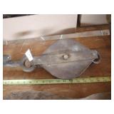Snatch block w/ hook, 2- metal tractor seats