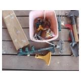 Gardening tools, hose manifolds, bulb planters,