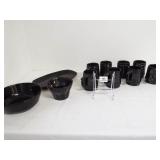 Frankoma Pottery, black, mugs (8) bowls (2)