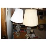 Clear Glass Lamps w/shades-Gold Accents (2)