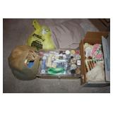 Plastic Sewing Box w/thread, material, Crochet