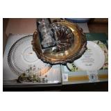 Serving Trays. Plates; Silver-tone napkin rings