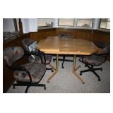 Formica top Wooden Table w/4 rolling chairs