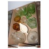 Green Glass Pudding Cups; Green Lidded jar