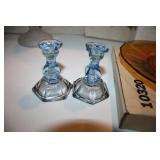 Tiara Amber Plate; Tiara Blue Mini Candle holders