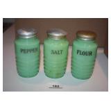 Salt pepper, Flour Shakers, Green ;Black writing