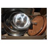 Copper Frying Pan; Metal Bowls; Pots