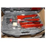 Grilling Tools in Case; Copper pots, lids