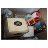 Household glass items; Avon Bottles, covered dish