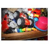 Wooden Box w/ toys; Fisher Price toddler toys
