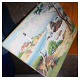 Frames; Painted Boards; Wooden Box at angle