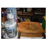 Popcorn Buckets w/ice melt in 1; Metal TV Trays(3)