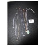 Metal Chain Necklaces; Green Stone(.925 Italy)