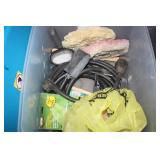 Tub w/ RV Electrical Cords; Car washing supplies