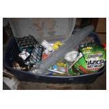 Tub w/ garage chemicals; odds and ends