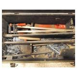 wood Toolbox with screws, axe head