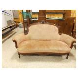 Victorian Couch w/Roll of Pink Upholstery Fabric Victorian Couch w/Roll of Pink Upholstery Fabric