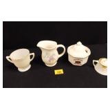 4 Ceramic Dishes -Creamer/Sugar Double Handled cup