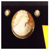 Cameo Pin/Pendant with cameo earrings