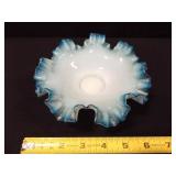Blown Glass Blue Ruffled Bowl Blown Glass Blue Ruffled Bowl