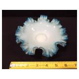 Blown Glass Blue Ruffled Bowl