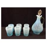 Blue Hobnail Decanter & Glasses - 7 count Blue Hobnail Decanter & Glasses - 7 count