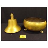 Brass Bell and bowl, Bell has wall bracket Brass Bell and bowl, Bell has wall bracket