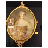 Ornate Metal Frame w/French Picture; Gold tone