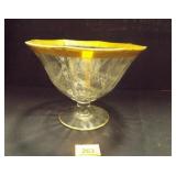 Glass Etched Bowl with Gold Trim