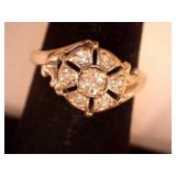 Silver color ring w/6 clear stones