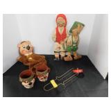 vintage Yogi Bear cups and plush; Pinocchio