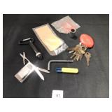 coin holder with vintage keys; pencil lead