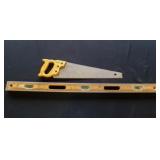 vintage 42" Carpenter Level and Hand Saw