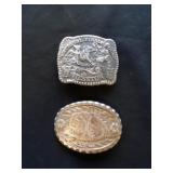2 vintage Belt Buckles, Silver toned