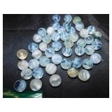47 green/clear and blue/clear swirl marbles