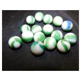 17 vintage green/white swirl marbles