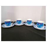 4 Coca-Cola Mugs with Saucers Stoneware