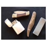 Vintage Ronson Lighter 2 Knives 1 blade sharpener