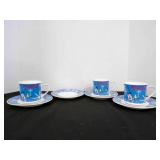 3 Coca-Cola Mugs with Saucers Stoneware