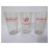 3 Budweiser 16 oz Glass Cups