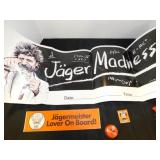 Jï¿½germeister poster; matches; sticker; light