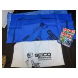 Geico racing bandanas; stickers and blue shammy