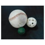 3 vintage balls-baseball, golf ball & bounce ball