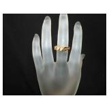 Fashion Ring gold band 3 jewels with hearts