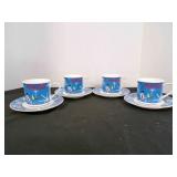4 Coca-Cola Mugs with Saucers Stoneware