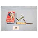 (2) Antique Pocket Knives & Gillete Tech Razor