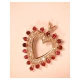 Diamond Heart Pendant w/Red Accent Stones