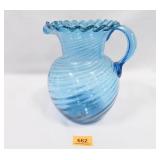 Hand Blown Pitcher w/scalloped top; Swirl Design