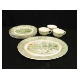 Currier & Ives Gristmill 9" Plates (4); Cups (3)