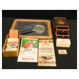 Wooden Box; Chalkboard; War Bond Stamp Book